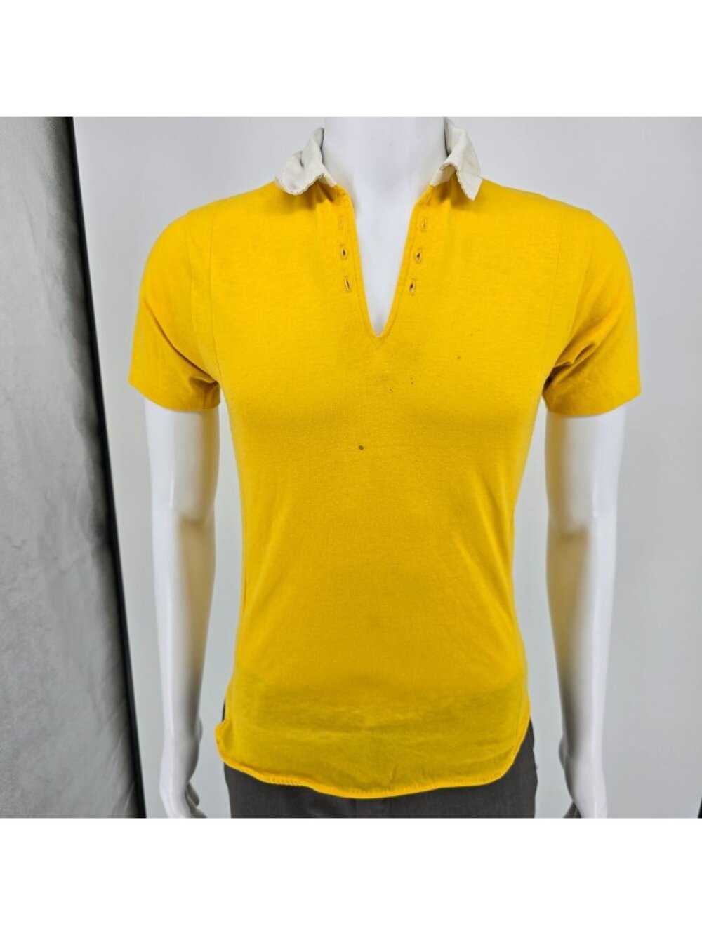 Vintage Distressed 1970s/1980s Mustard Yellow Lace-Up Rugby/Polo Shirt (XS)